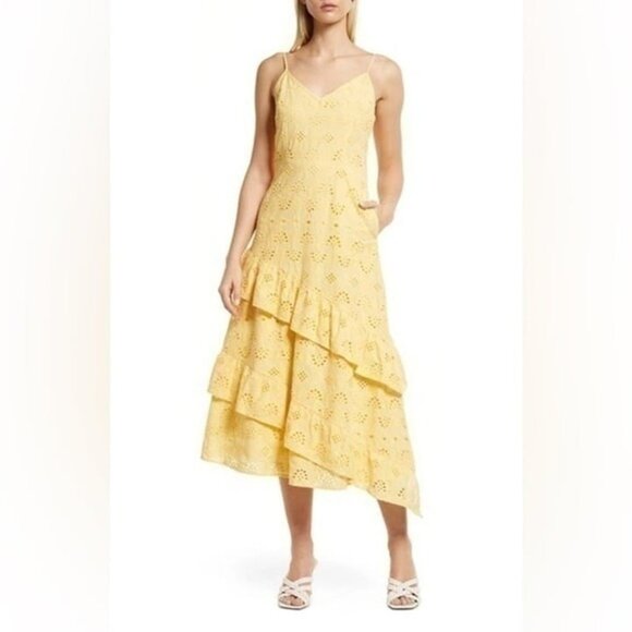 Sam Edelman 100% cotton Tiered Ruffle Cotton Eyelet‎ Yellow Dress Size 2 - Picture 1 of 6
